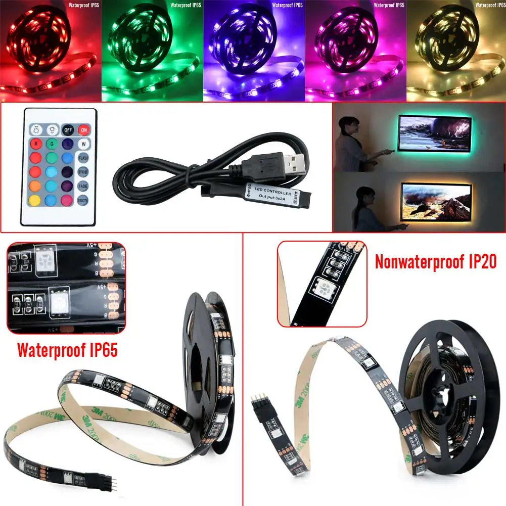2017 New USB Led Strip Light 1M/2M RGB Led Strip Computer Strips SMD5050 5V USB TV Backlight Led Lamp Kit Set W/24key Controller