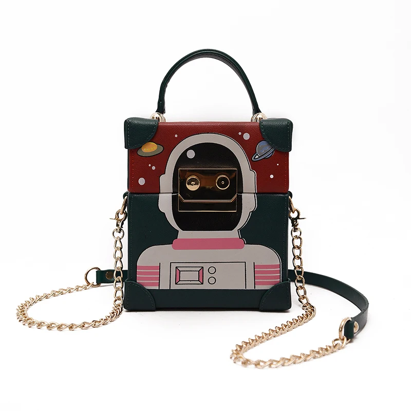

2017 Brand Designer Space Astronauts Bags Women Evening Box Cartoon Prints Leather Mini Handbags Ladies Evening Bags