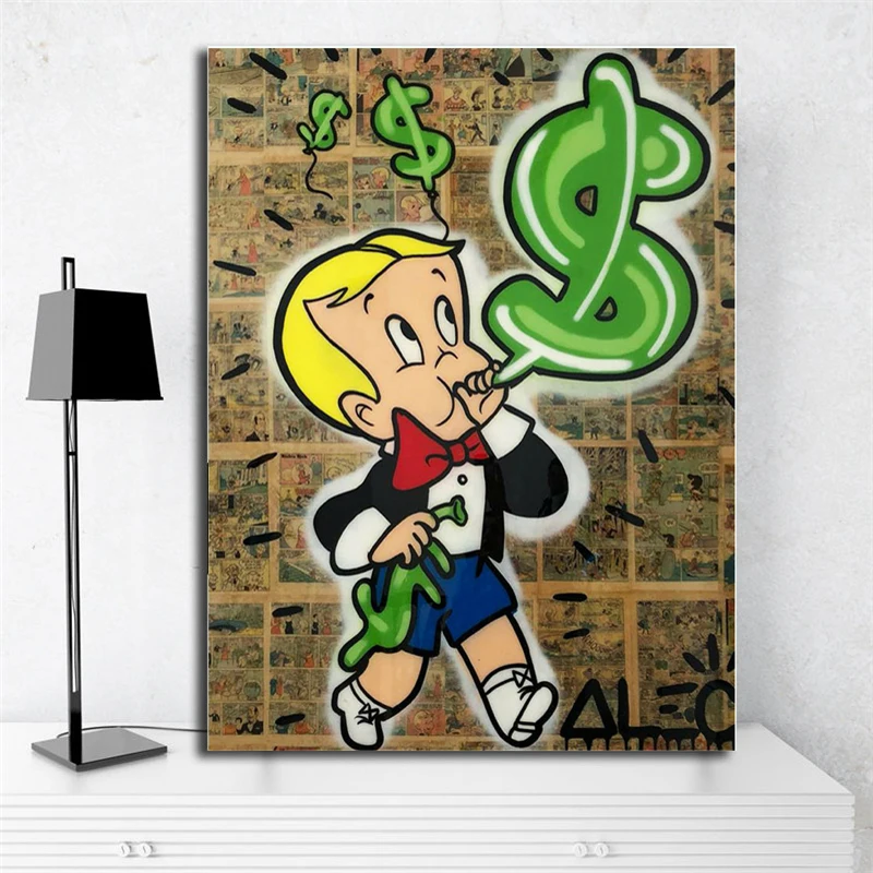

ALEC Monopolies Richie With Dollar Balloon Canvas Posters Prints Wall Art Oil Painting Decorative Picture Modern Home Decoration