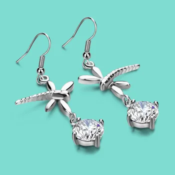 

New girls sterling silver earrings zircon inlaid dragonfly pendant design solid silver earrings ladies popular jewelry best gift