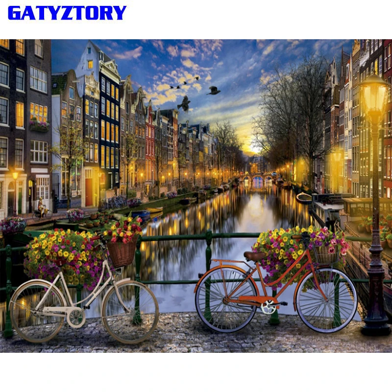 

GATYZTORY Frameless City DIY Painting By Numbers Landscape Vintage Wall Painting Acrylic Paint On Canvas For Living Room 40x50cm