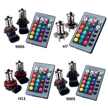 

1Pair LED Colorful Changing Tail Light H7/H11/9005/9006 RGB Multi Color LED Fog Light Blubs With Remote Control For Car-styling