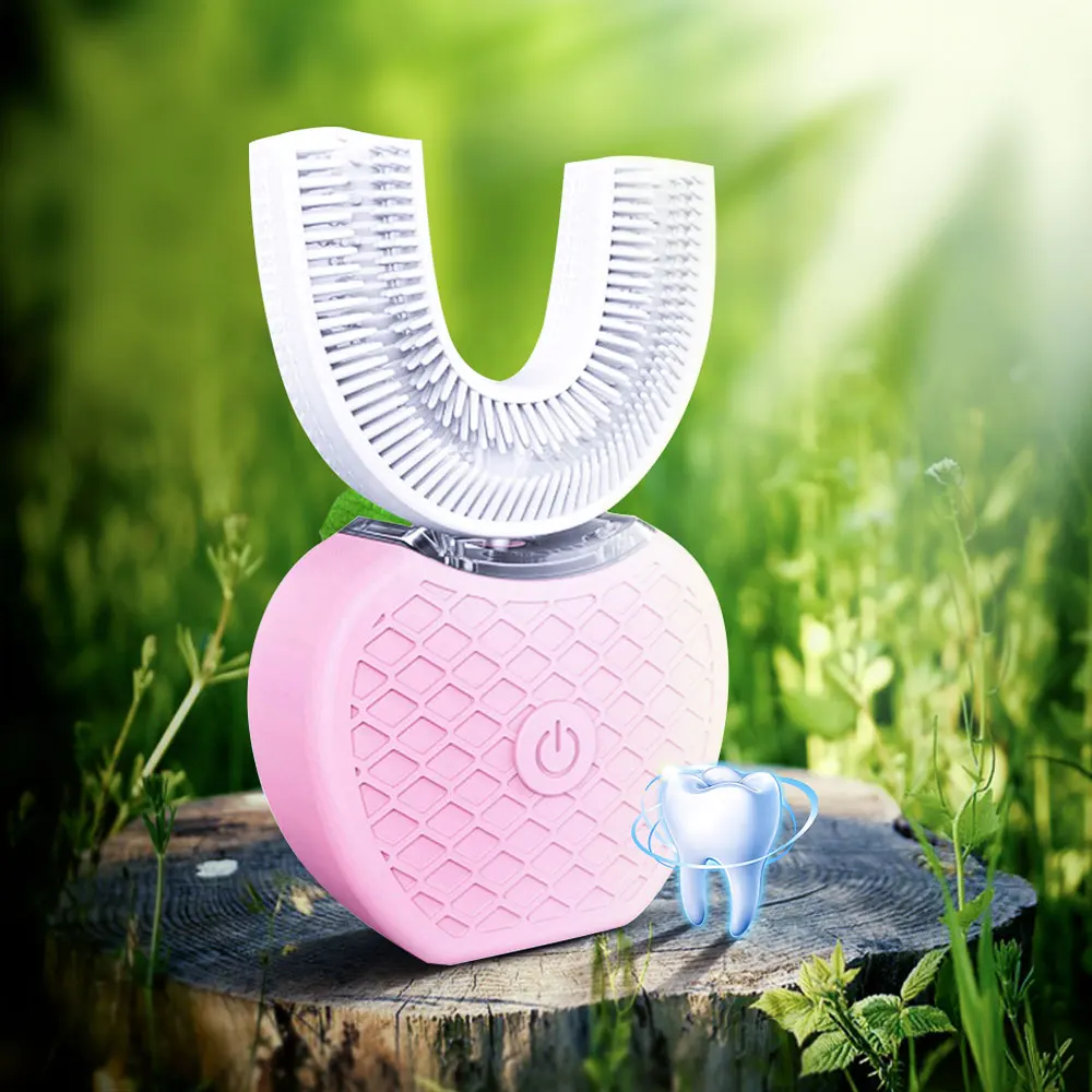 

360 Degrees Automatic Sonic Electric Toothbrush USB Charger Silicone Teeth Tooth Brush 4 Modes Deep Cleaning U Type 45 Seconds