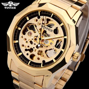 WINNER brand watches men mechanical skeleton wrist watches fashion casual automatic wind watch gold steel band relogio masculino winner automatic original watch men s skeleton skull dial mechanical military wrist watch gold watches for men men s wrist watch