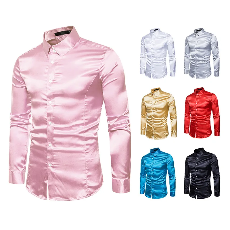 Silk Shirt Men 2018 Satin Smooth Men Solid Tuxedo Shirt Business Chemise Homme Casual Slim Fit Shiny Gold Wedding Dress Shirts Silk Shirt Men 2018 Satin Smooth Men Solid Tuxedo Shirt Business Chemise Homme Casual Slim Fit Shiny Gold Wedding Dress Shirts