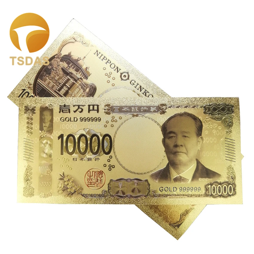 

10pcs/lot Color Japan Banknotes 10000 Yen Gold Banknotes in 24k Gold Plated For House Decorations