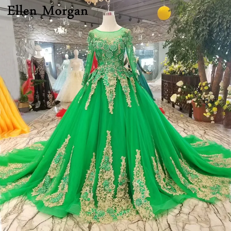 gold and green wedding dress