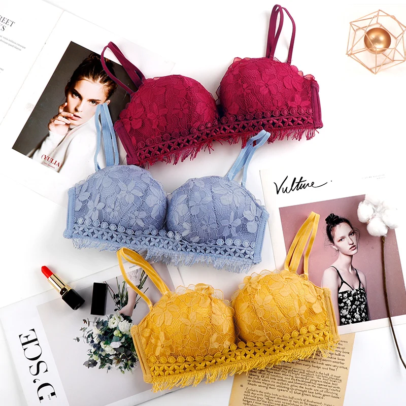 

GUMPRUN Lace Floral Tassel Bralette Sexy Lingerie Adjusted Push Up Bras for Women Comfort Wireless Seamless Bra Underwear