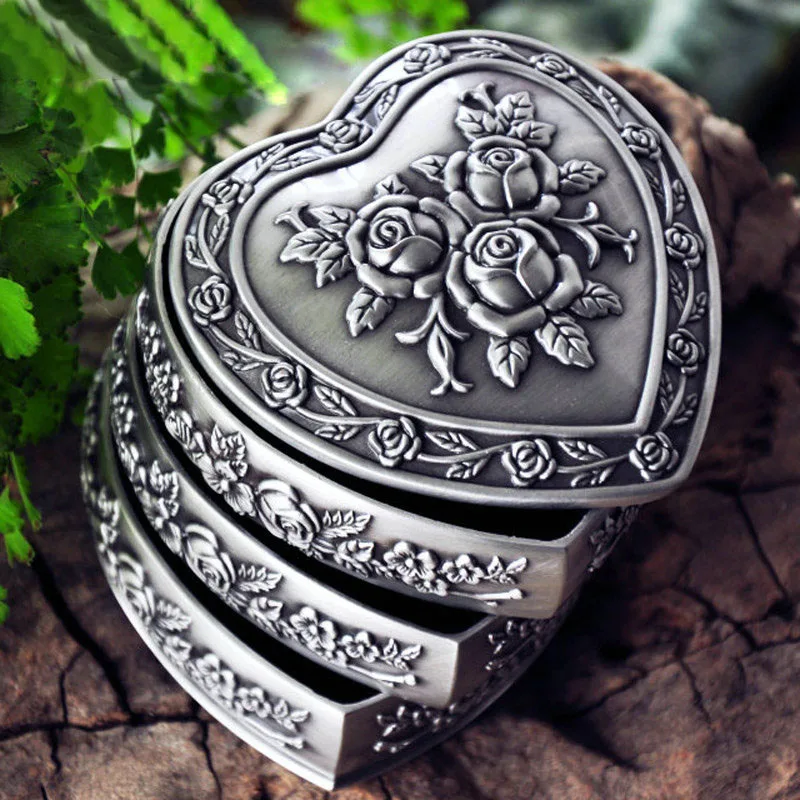 3 Layers Retro Jewelry Box European Korean Ring Box Princess Earrings Bracelets Necklaces Organizer Zinc Alloy Storage Box