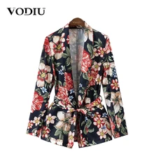 Vodiu, chaqueta Blazer para mujer, fajas, Chaqueta de traje para mujer, chaqueta Vintage Floral para mujer, 2020, cuello con muescas, prendas de vestir, traje para mujer