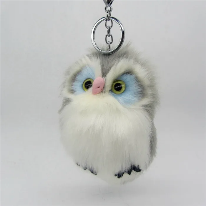 New Fashion 15cm Faux Rabbit Fur Pom Pom Owl Key Chain Women Bag Charms Keychain Female Car Key Ring Jewelry Trinket Man Keyring (13)