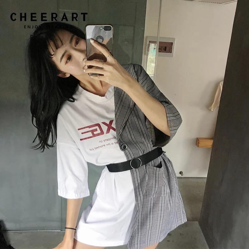 Cheerart уличная одежда комбинированное платье футболка женское летнее модное на