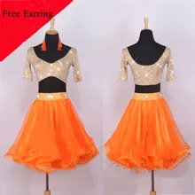 Traje de baile moderno tradicional para señoras Colores naranja telas elásticas para mujeres clásicas trajes de baile Flamenco Vintage B126