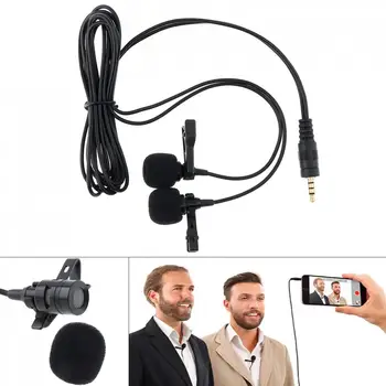 

3.5MM Condenser Dual Microphone Mobile Phone DSLR Camera Clip-on Lapel Mini Microphone Headsets for Recording Speaking Lectures