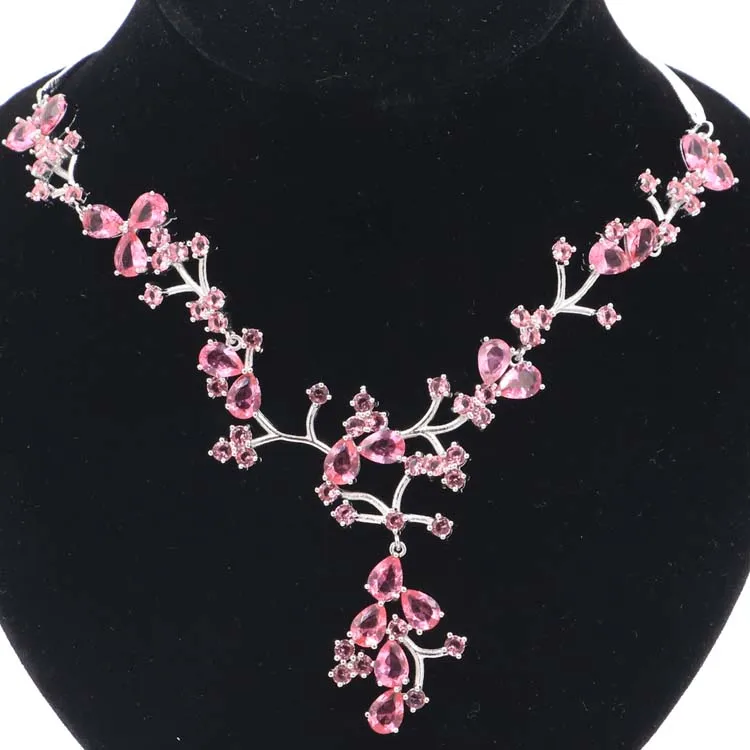 

Stunning 25.5g Pink Tourmaline Woman's Engagement Silver Necklace 18.5-19inch 58x48mm