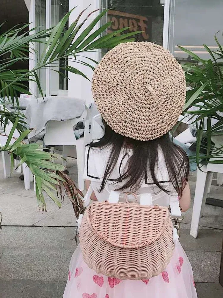Rattan Bicycle Storage Basket Children Cute Picnic Basket Wicker Straw BackPack Multi-use Girls Kids Summer Beach Shoulder Bag