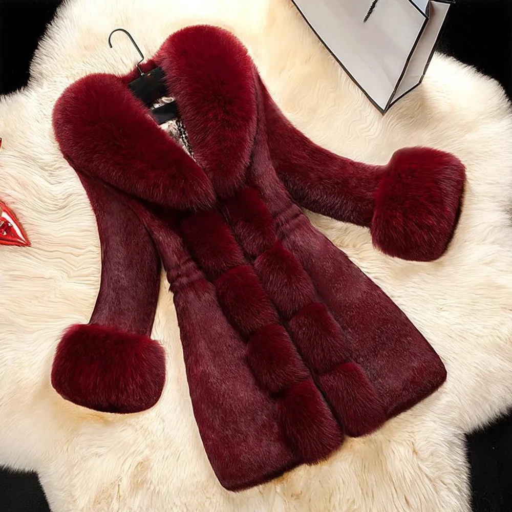 Sisjuly Women Winter Coat Faux Fur Thick Warm OL Elegant Black Long Outwear Solid 2018 Fashion Chic Female Overcoat For Girl