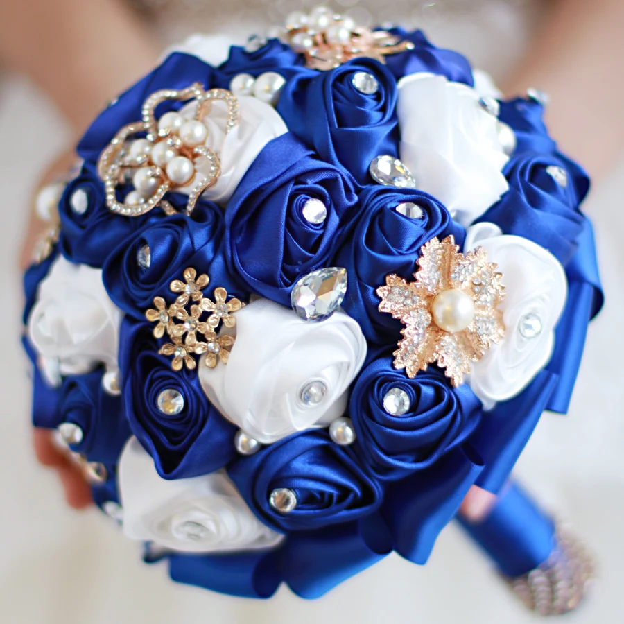 4127 Iffo Haut De Gamme Personnalisé Saphir Bleu Mariée Main Tenant Bouquet De Fleurs La Taille De Perle Gouttes Forage Pétales Rubis Bricolage