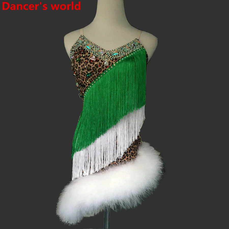 

Feather Fringes Skirt Women Harness Style Back Opening Latin Tango Ballroom Salsa Dance Dress Party Costume Tassel women Dresses