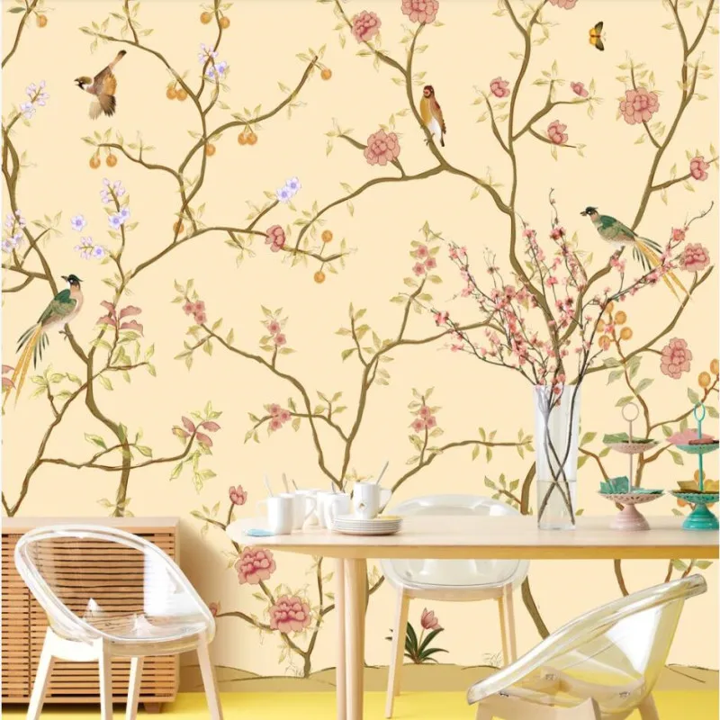 

Hand drawn flowers and birds wallpaper