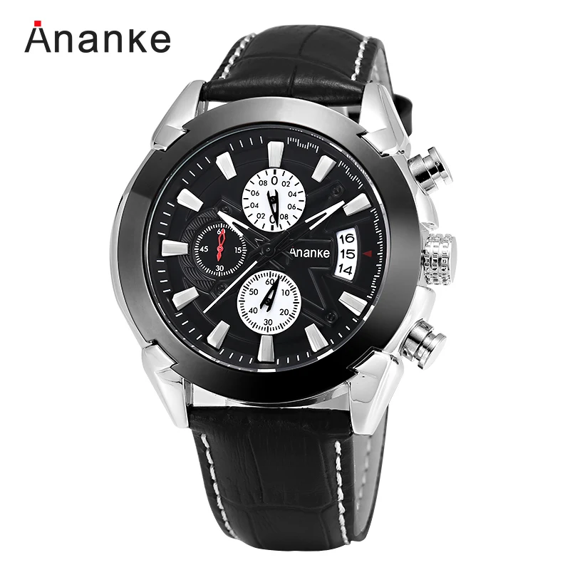 

ANANKE luxury brand leather watch business men Relogio Masculino casual quartz waterproof watch men's watch Horloges Mannen