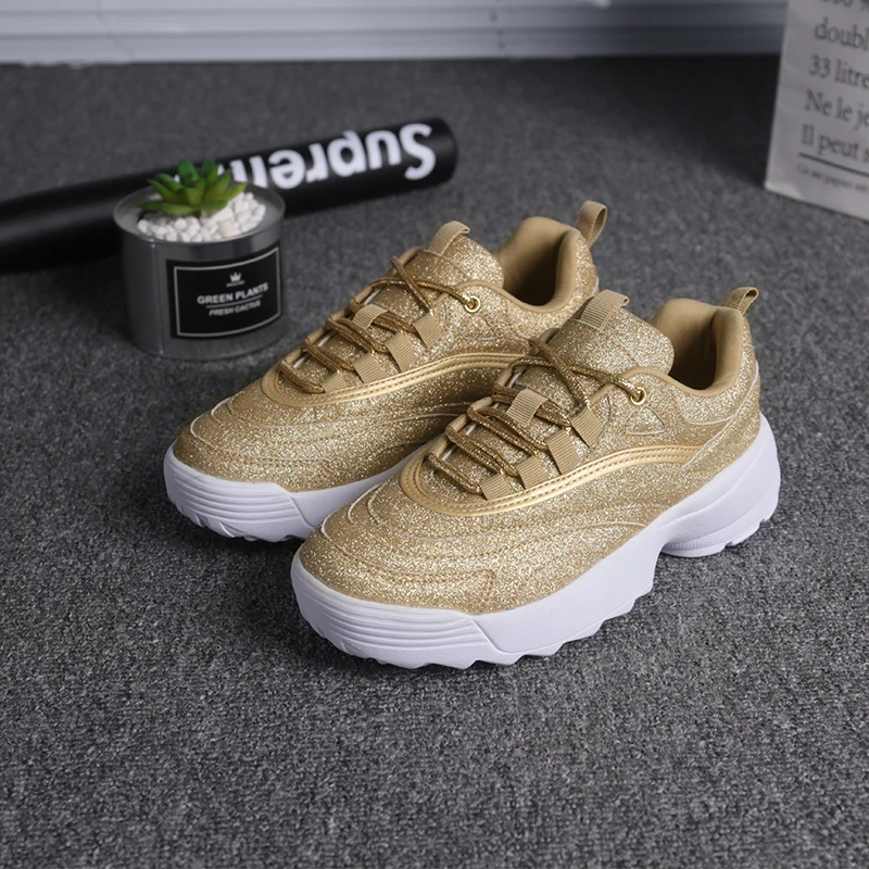 

2019 New Arrival Women Sparkling Shoes Ligt Soft Comfortable Footwear Sneaker Outdoor Sport Running Shoes Thick Bottom Sapatilha