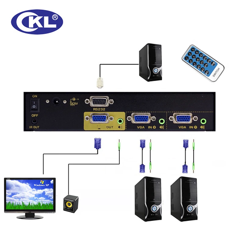 CKL-21S High-end Авто VGA аудио переключатель контейнер под элемент питания 2 в 1 из коммутатор 2048*1536 450 МГц для ПК монитор с ИК-пульт дистанционного управления RS232 Управление