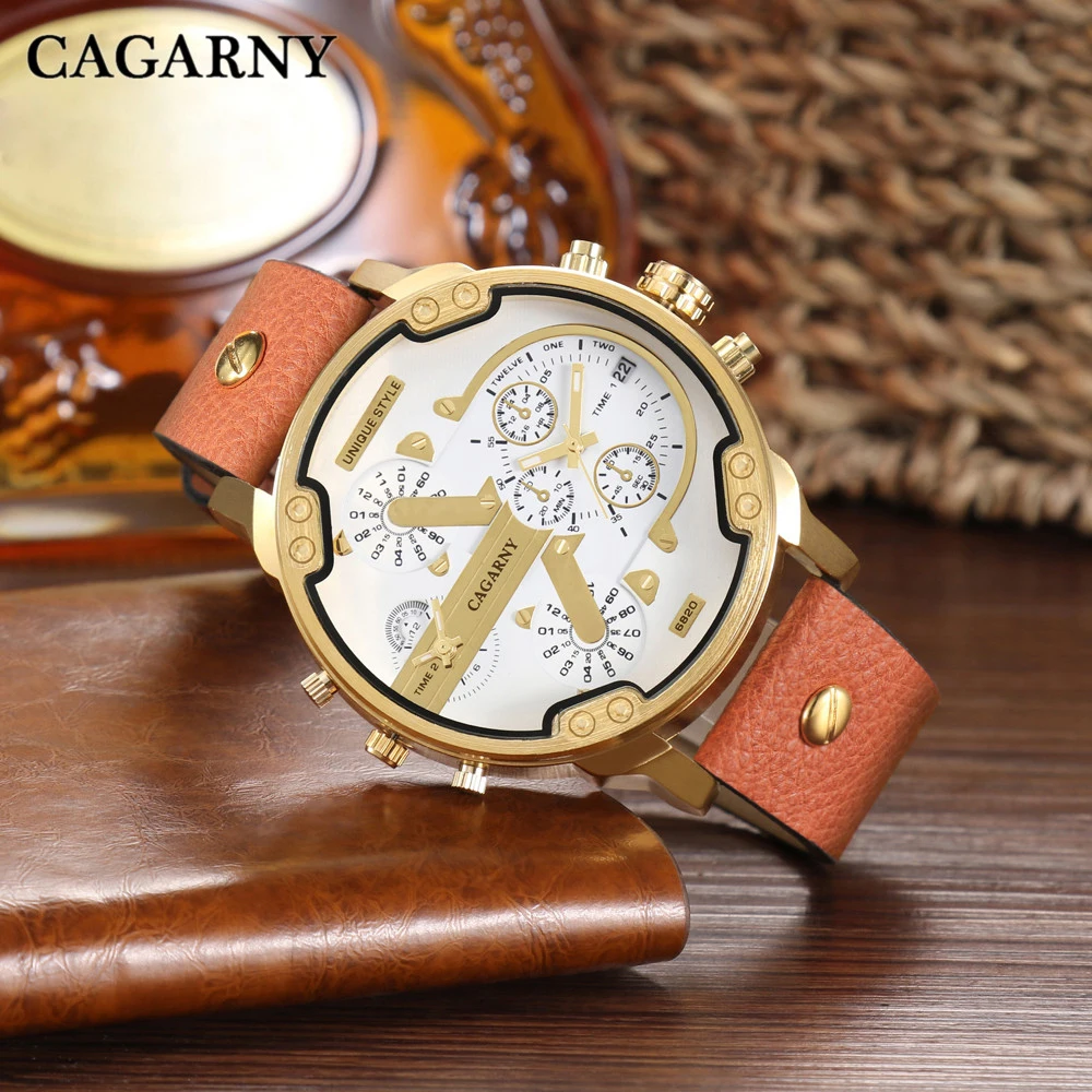2019 drop shipping top luxury brand cagarny mens watches leather strap big case gold black silver dz military Relogio Masculino male clock man hour (15)