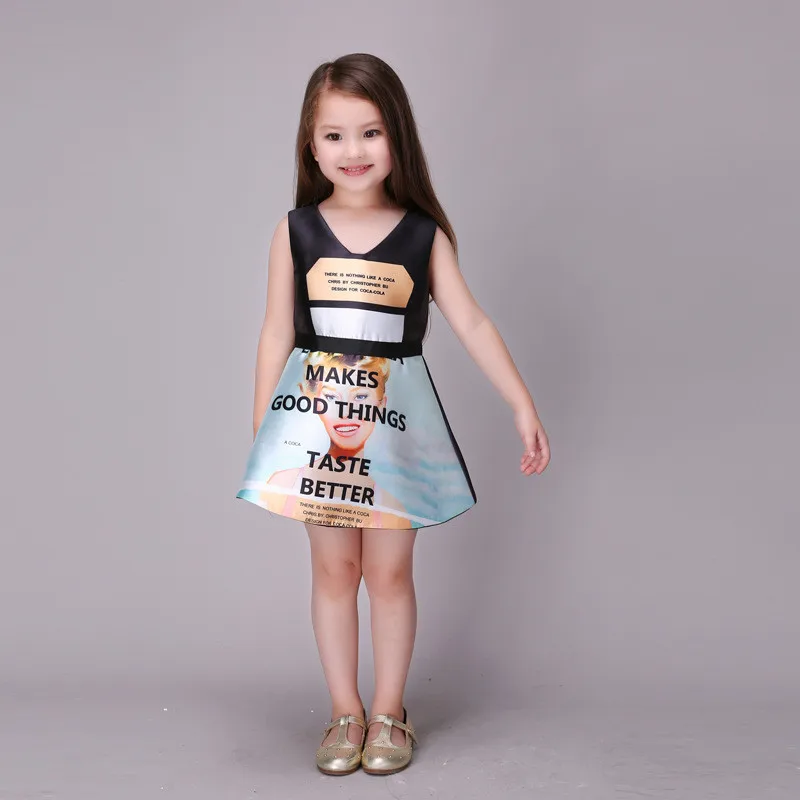 girls princess printed dress kids summer dresses for girls new printing high grade party dress baby