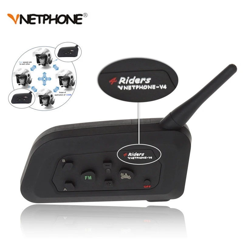 

4 Riders 1200M V4 BT Multi Interphone Bluetooth Intercom Waterproof FM Motorcycle Headphone Helmet Headset Communicator