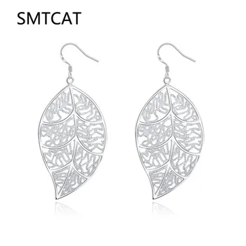 

SMTCAT Vintage Leaf Earrings Women Jewelry Gift Silver Color Dropshipping Hollow Brincos Bohemian Long Drop Earrings Oorbellen