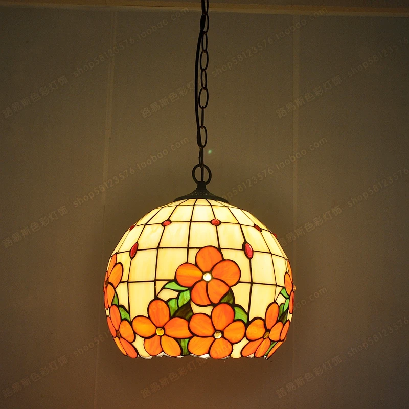 12-inch primary color glass chandeliers rich flowers ball shell lamp restaurant lighting Tiffany Restaurant chandelier with