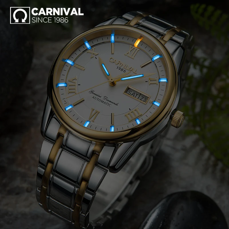 

CARNIVAL Luxury Tritium self luminous Watch Top Brand business Automatic Watch Men Week Calendar Waterproof mechanical watches
