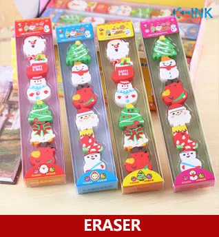 

4 sets / lot Christmas Theme Rubber Eraser , Snowman / Christmas Three / Santa Claus Pencil Eraser as Gift for Kids