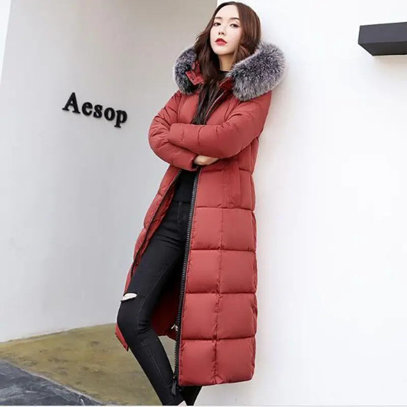 Fourrure gris Bas noir Parkas Coton Ac871 Vestes Chaud 2018 Long Nouveau Femelle rouge Épais Plus Taille Beige Manteau Capuchon 3xl Bleu marine À De Manteaux Col Le Rouge D'hiver Femmes Vers corail La S0FpqWO