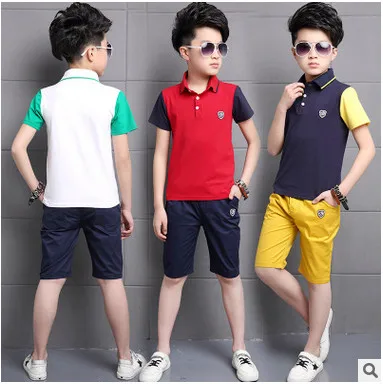 

Kids boys short-sleeved suit 2017 new summer children's casual Polo T-shirt big virgin piece shorts girls clothes 3-15 yrs