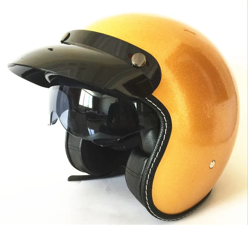 Новинка, мотоциклетный шлем casco capacetes, ретро стиль, шлем для мотокросса, 3/4, с открытым лицом, для скутера, шлемы S, L, XL, XXL - Цвет: glod