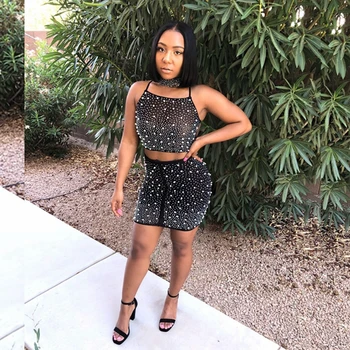 

2018 Women Fashion Balck Diamond Spaghetti Strap Three 3 Pieces Bandage Dress White Elegant Evening Celebrity Party Vestidos