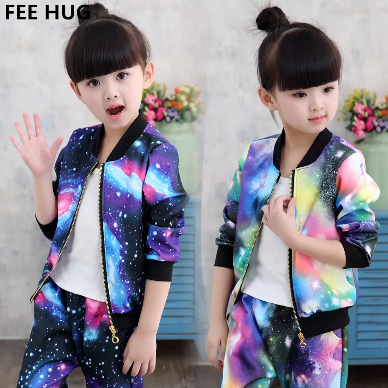 FEE HUG Children Jackets sets Boys Girls Clothing Sets 2018 Kids Sports Suit Girls Jacket Coat+Pants Children Boys Tracksuits honeyking 2pcs child waterproof boys girls clothing sets double layer boys girls jackets rain pants kids hooded raincoat suit