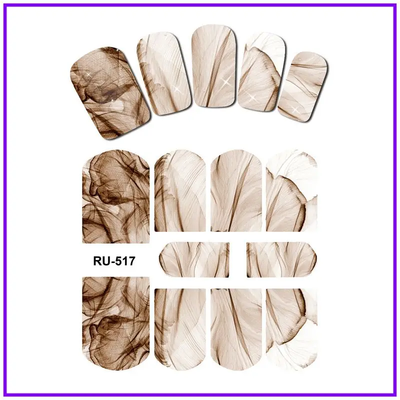 Лак для ногтей Вода Наклейка полное покрытие цветок X RAY Прозрачный Черный Белый Коричневый лепестки RU517-522