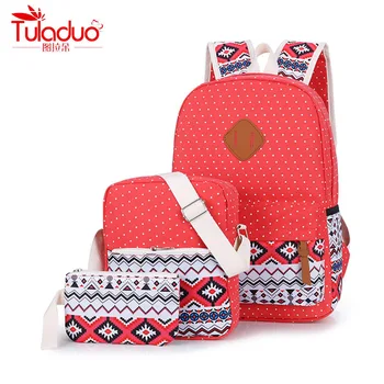 

Fashion Wave Point Women Backpacks High Quality Canvas 3 Set/Pcs School Bags For Teeanger Girl Large Capacity Backpacks 2019