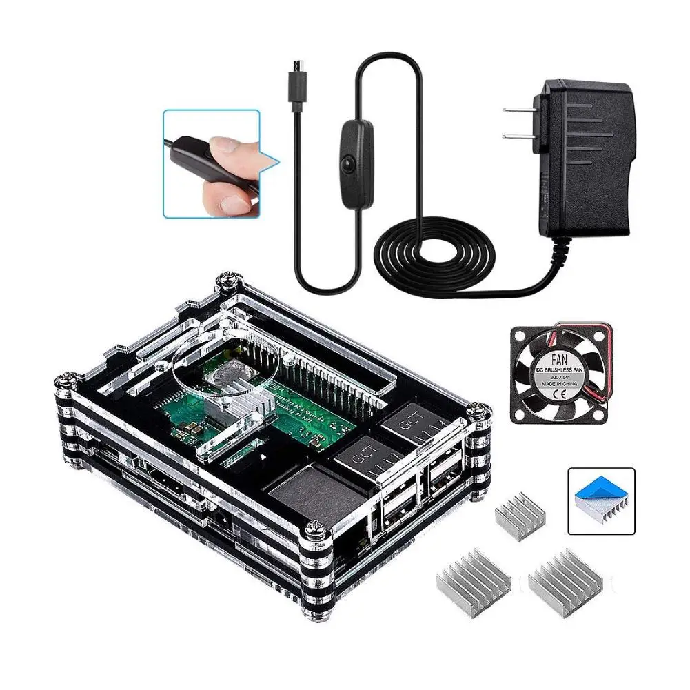 

Computer Cooling Fan Cooler Heatsink Module Kits PC Desktop Cooling Fan Accessory for Raspberry Pi 3 Model B+ US/AU/UK/EU Plug
