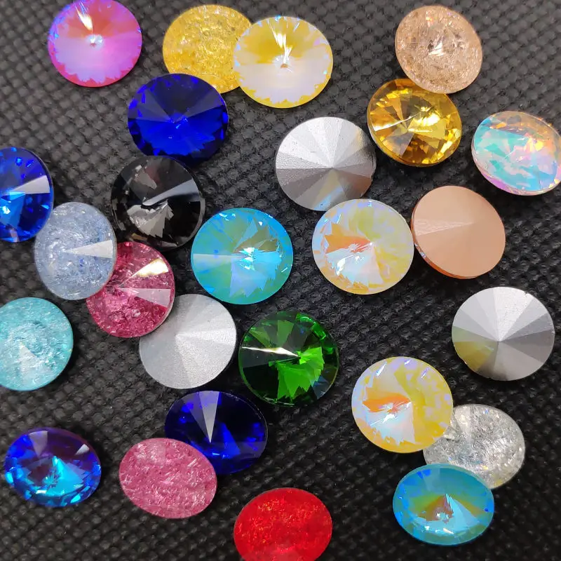 

More Colors Crystal 10mm 12mm 14mm RIVOLI CRYSTAL POINTED BACK Rhinestones Round K9 Glass Crystal Stone Dress Making