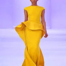 Новейший дизайн желтый оборками длинное вечернее платье для красной дорожки, популярное платье vestido de festa Longo