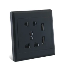 Настенная розетка, черная, пять отверстий, с двумя портами, USB разъем, USB, IPAD, универсальная розетка, тип 86, Международный мобильный телефон