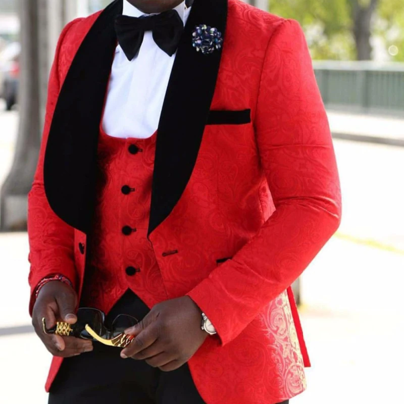 Colorful African Nigeria Mens Wedding Suit Groom Tuxedo Jacket+Pants+Vest 3 Pieces Groom Suit Wedding Tuxedo for Groom
