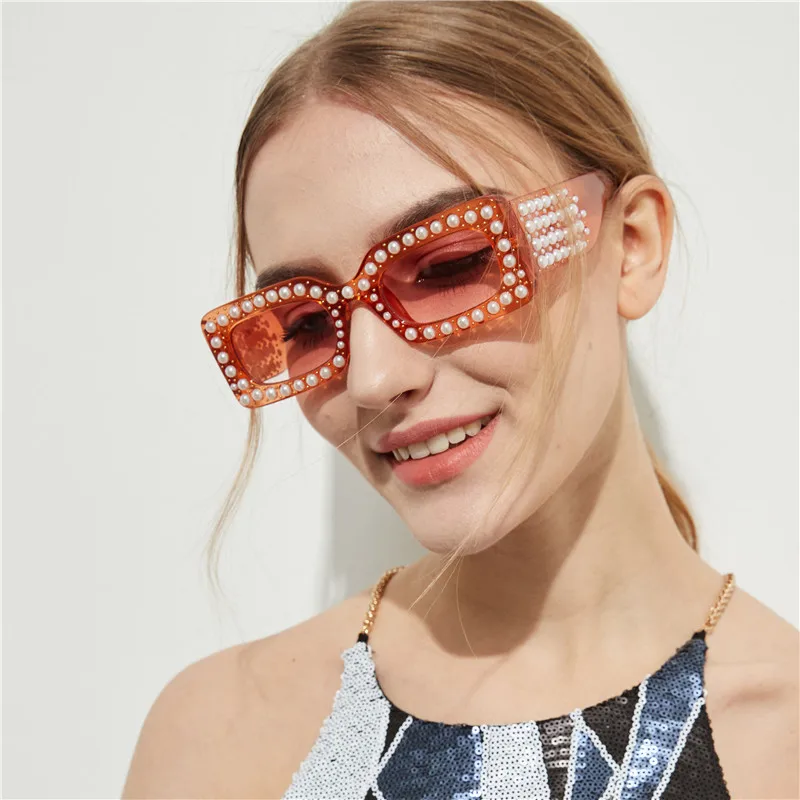 Новинка, итальянский бренд, дизайнерские прозрачные розовые Квадратные Солнцезащитные очки, женские жемчужные солнцезащитные очки Rihanna, Роскошные Жемчужные оправы, очки lentes