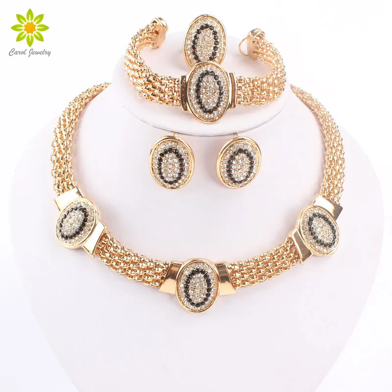 Free Shipping Dubai Gold Color Vintage Red/Black Rhinestone Necklace Set Fashion Wedding jewellery Bridal Jewelry Sets | Украшения и