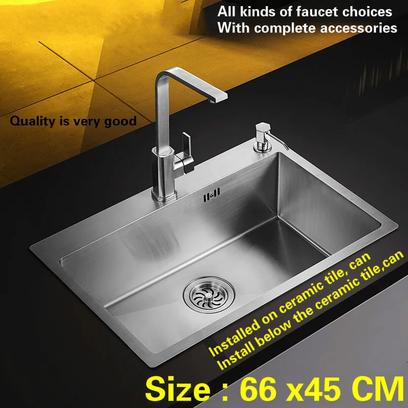 

Free shipping Fashion kitchen sink 304 stainless steel 3 mm hand made single slot hot sell 66x45 CM