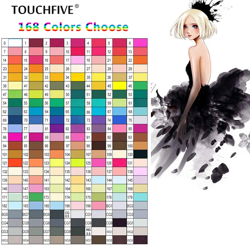 

TOUCHFIVE Single 168 Color Copic Sketch Marker Set Art Marker Alcohol Based Dual Head Brush Pen For Drawing Manga Art Supplies